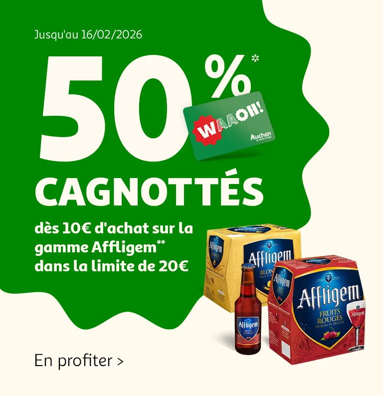 50%* cagnottés dès 10€ d'achat sur la gamme Affligem** dans la limite de 20€