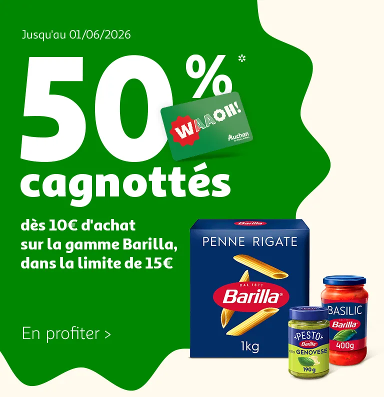 Jusqu'au 01/06/2026, 50%* cagnottés dès 10€ d'achat sur la gamme Barilla, dans la limite de 15€