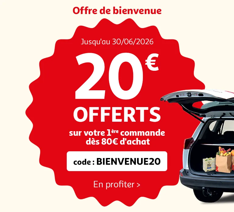 Jusqu'au 30/06/2026, Offre de bienvenue : 20€ OFFERTS sur votre 1ère commande dès 80€ d'achat