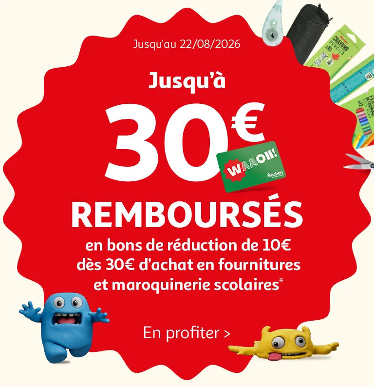 Jusqu'à 30€ remboursés* sur l'achat de fournitures et maroquinerie scolaires