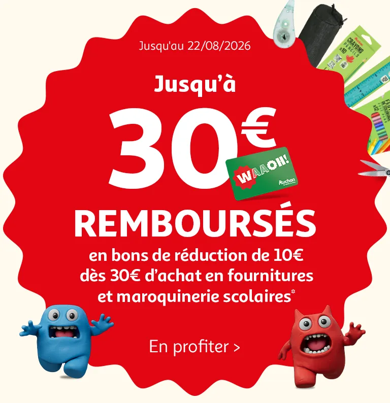 Jusqu'à 30€ remboursés* sur l'achat de fournitures et maroquinerie scolaires