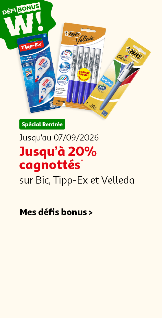 Défis Waaoh! : jusqu'au 07/09/2026, jusqu'à 20% cagnottés* sur Bic, Tipp-Ex et Velleda