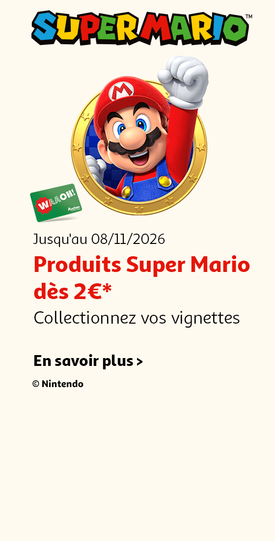 Jusqu'au 08/11/2026 : Produits Super Mario dès 2€* Collectionnez vos vignettes, en savoir plus