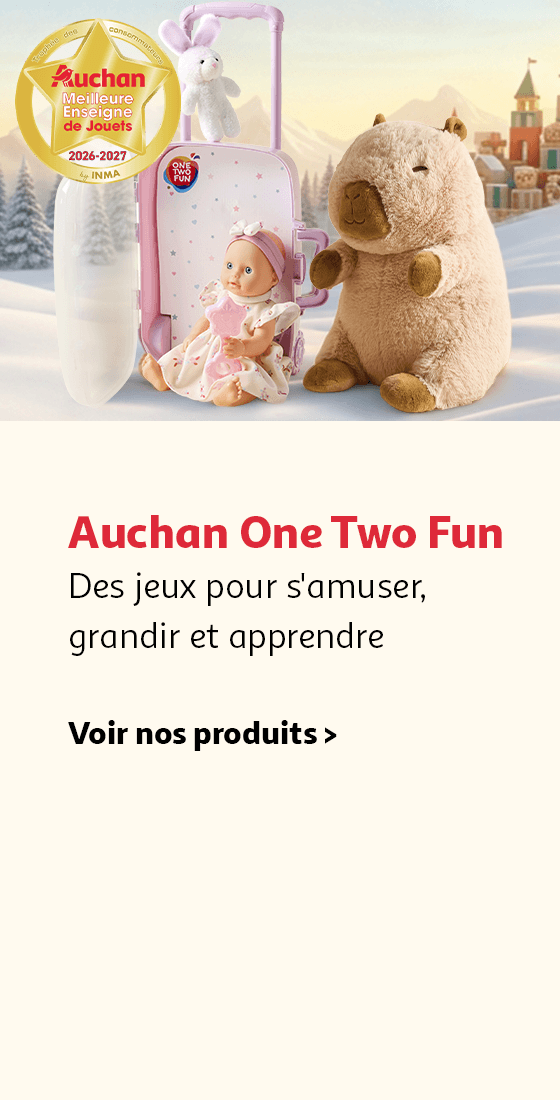 Auchan One Two Fun. Des jeux pour s'amuser, grandir et apprendre. Voir nos produits