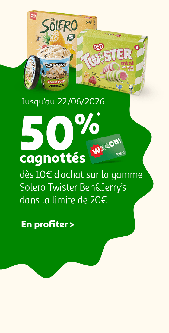 Jusqu'au 22/06/2026 : 50% cagnottés dès 10 € sur une gamme de glace