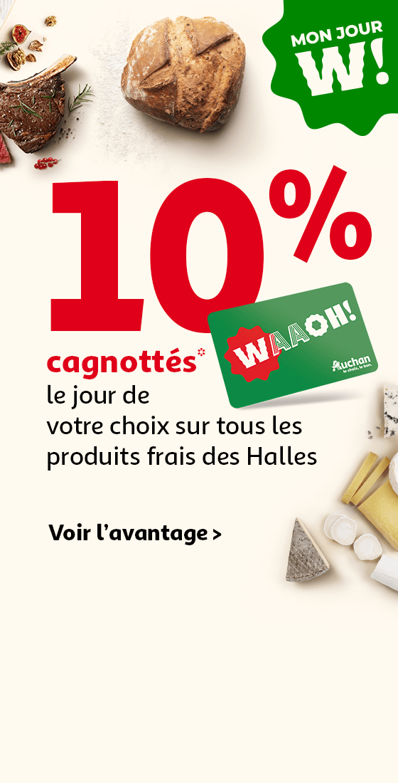 10% cagnottés* le jour de votre choix sur tous les produits frais des Halles, Voir l'avantage
