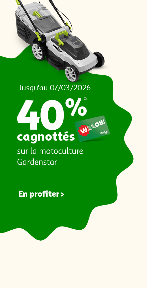 Jusqu'au 07/03/2025 : 40% cagnottés* sur la motoculture Gardenstar