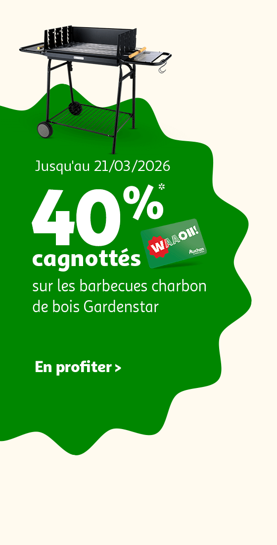 Jusqu'au 21/03/2025 : 40% cagnottés* sur les barbecues charbon de bois Gardenstar