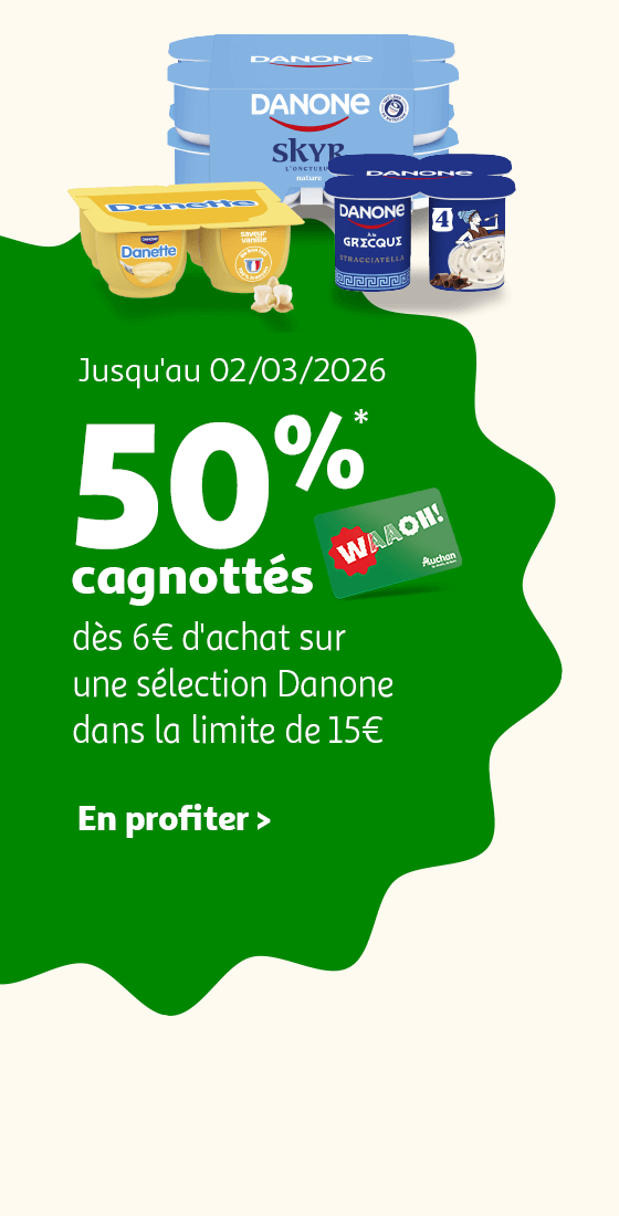 Jusqu'au 02/03/2026, 50% cagnottés dès 6€ d'achat sur une sélection Danone dans la limite de 15€