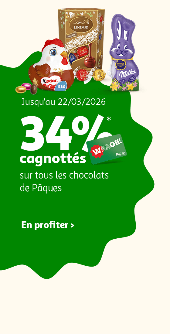 Jusqu'au 22/03/2026, 34%* cagnottés sur tous les chocolats de Pâques