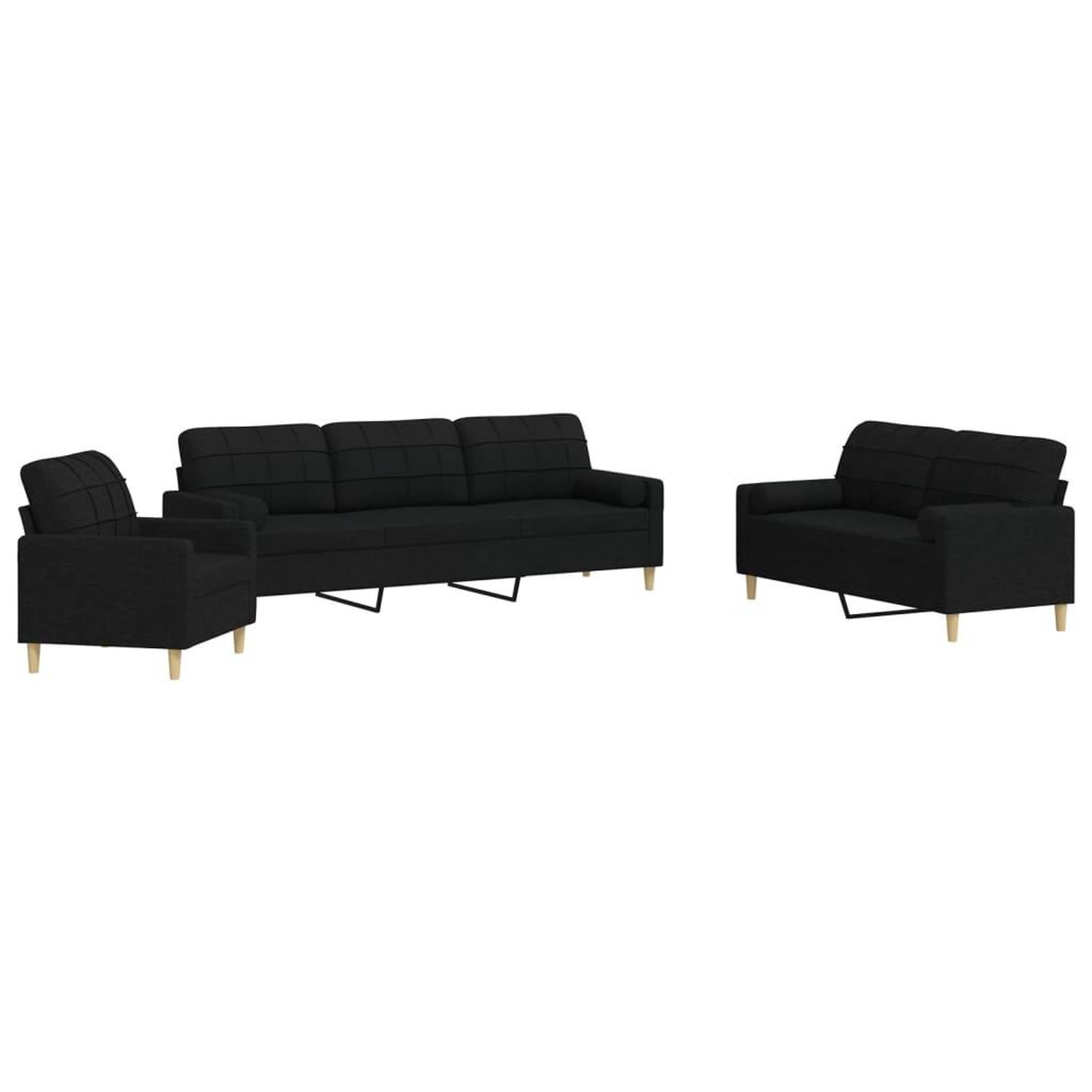 Voir la diapositive 2 : VIDAXL Ensemble de canapes 3 pcs avec coussins decoratifs noir tissu
