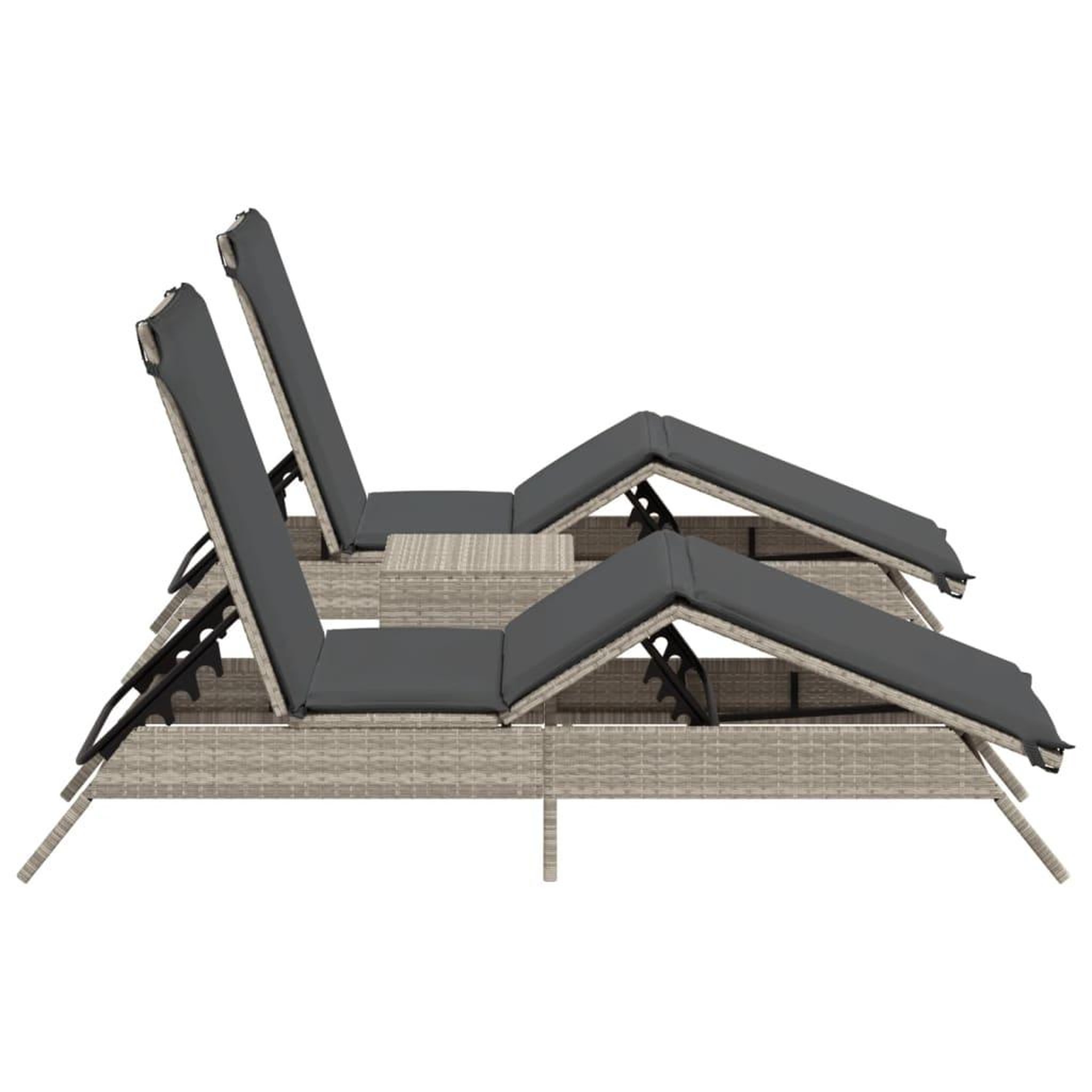 Voir la diapositive 5 : VIDAXL Chaises longues lot de 2 avec table gris clair resine tressee