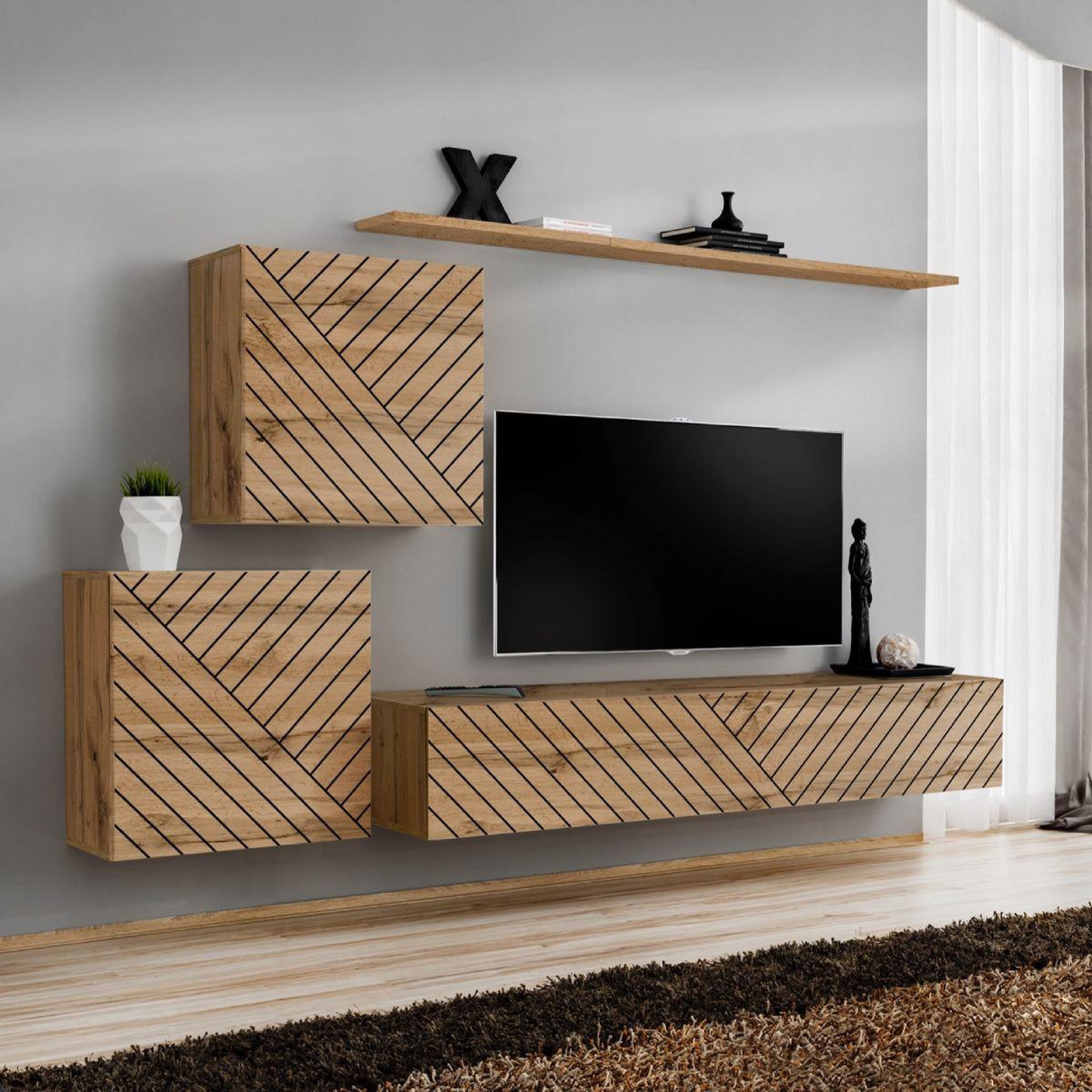Paris Prix Ensemble meuble tv  switch lamel v  250cm naturel