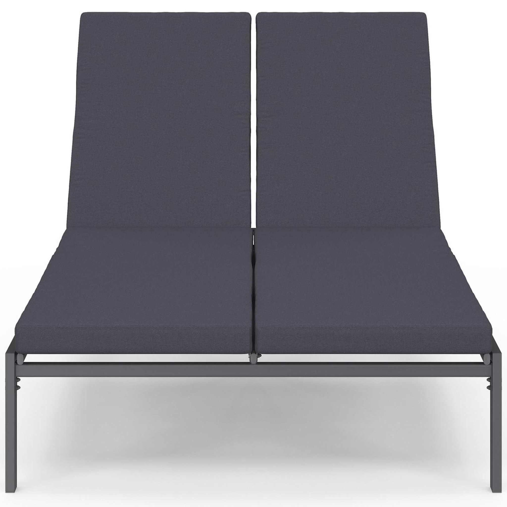 Voir la diapositive 6 : ID MARKET Lit bain de soleil double, transat de jardin 2 places inclinable, chaise longue en acier avec matelas gris anthracite