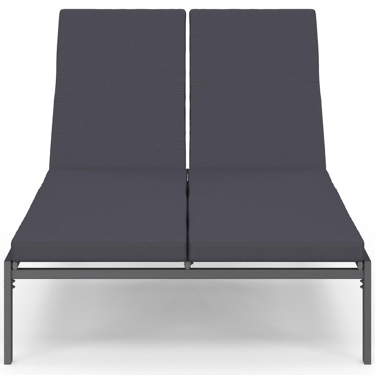 ID MARKET Lit bain de soleil double, transat de jardin inclinables double, en acier avec matelas gris anthracite