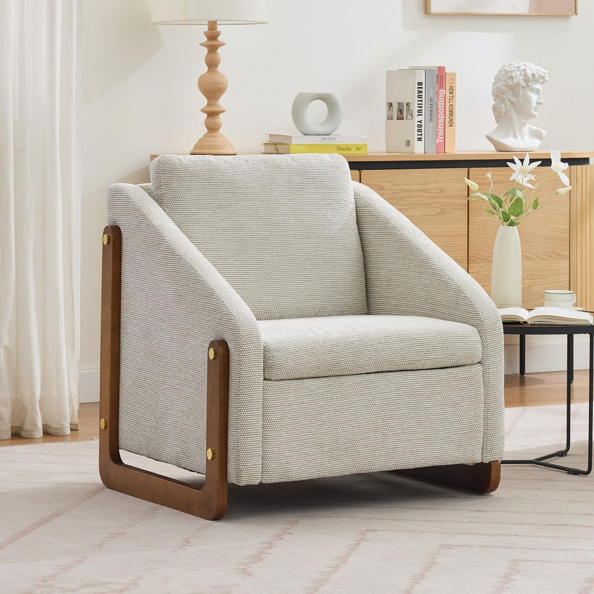 MERAX Fauteuil Fixe Chenille Beige