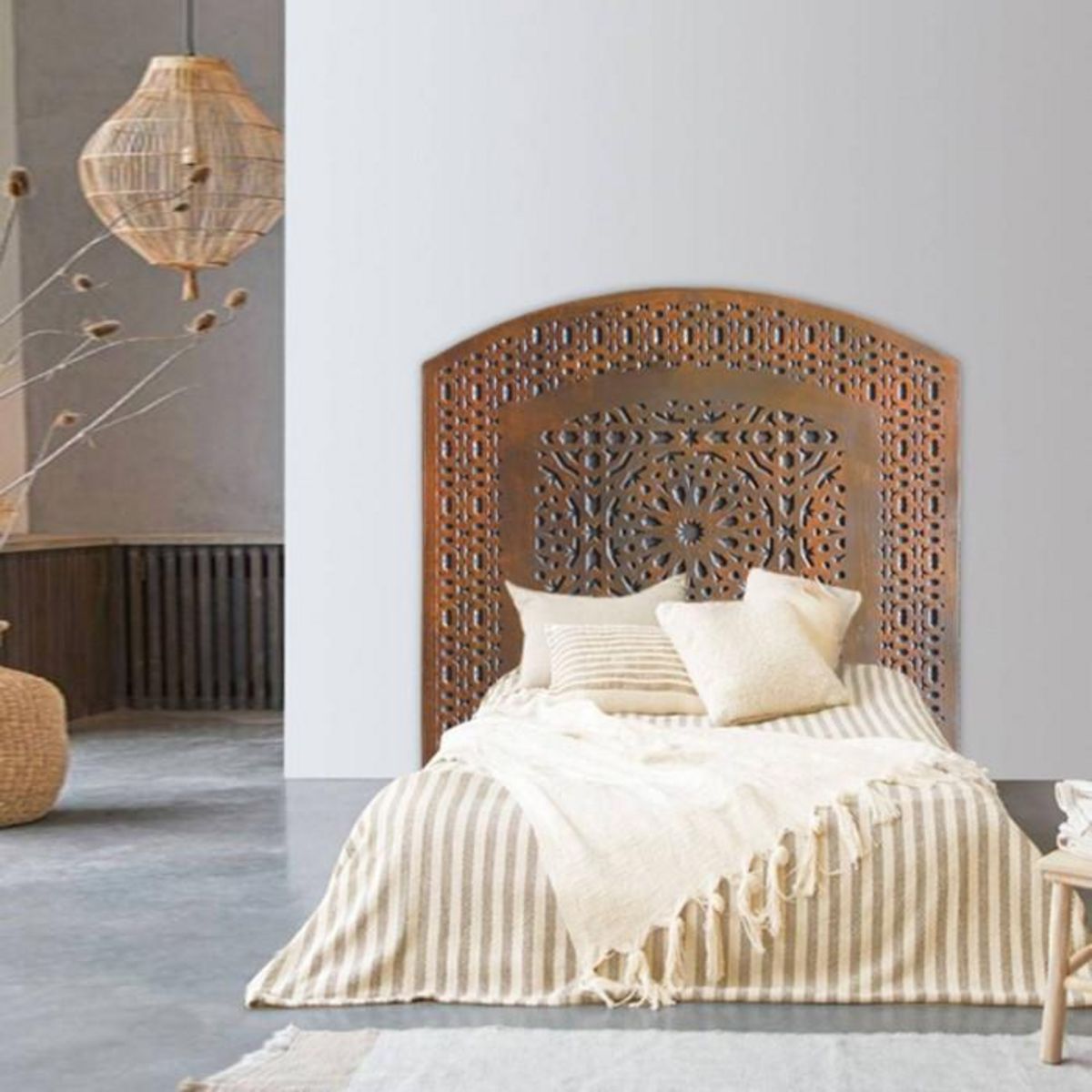 Paris Prix Tête de Lit Orientale en Bois  Sculpté  124cm Cuivre Rouge