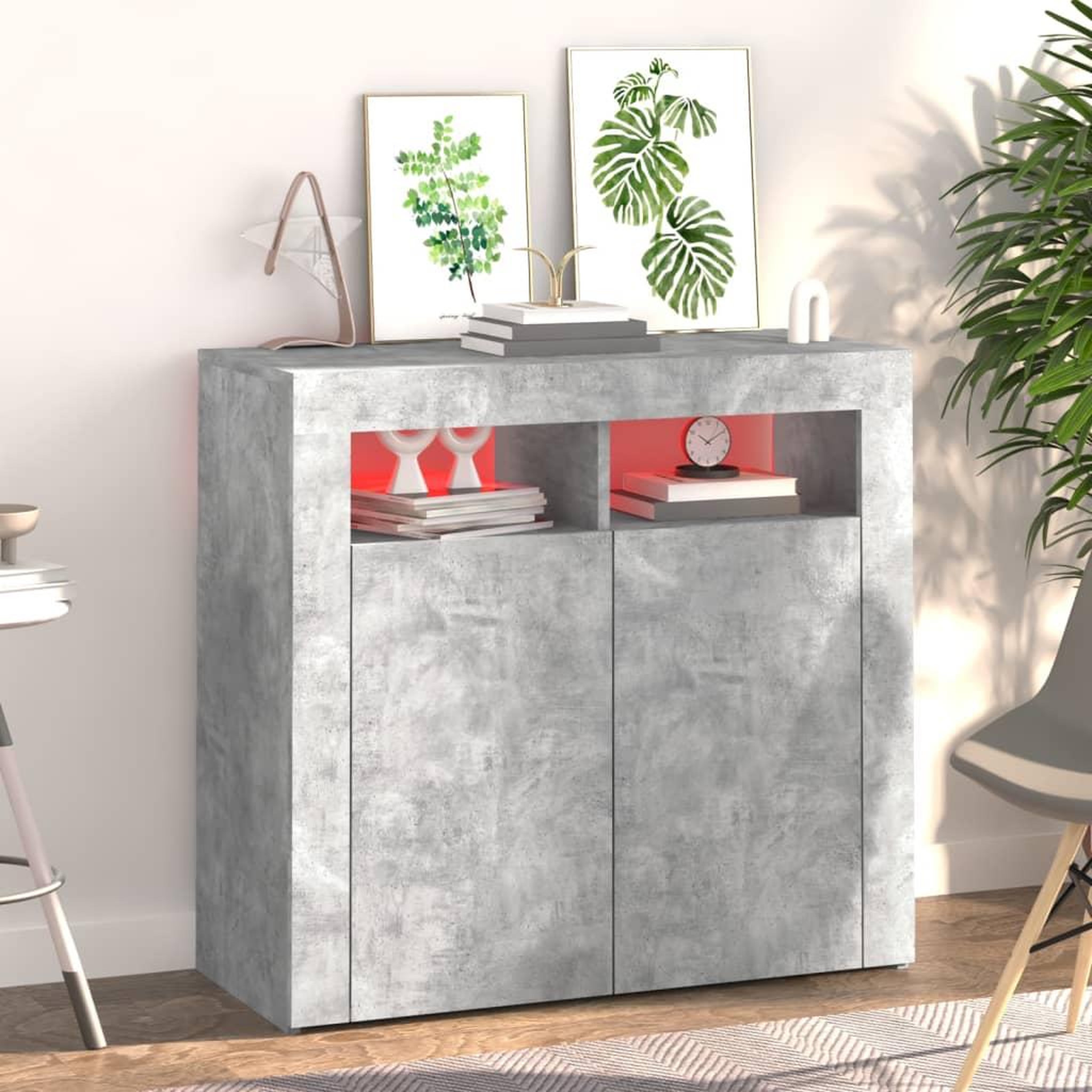 Voir la diapositive 3 : VIDAXL Buffet avec lumieres LED gris beton 80x35x75 cm