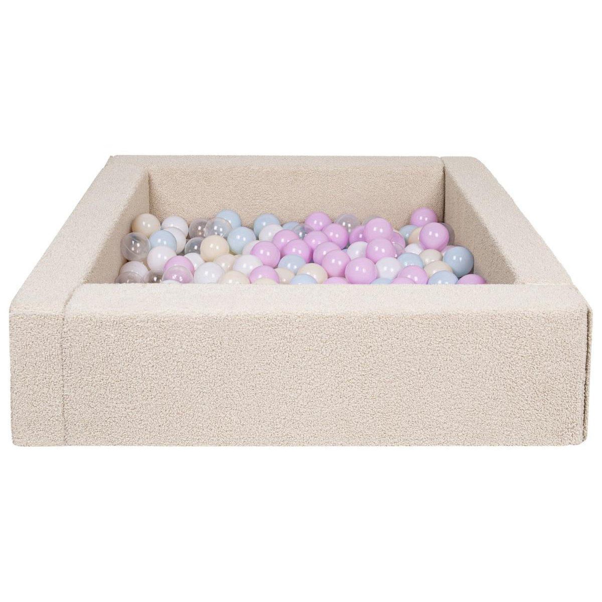VELINDA Piscine à balles carrée en boucle + 300 balles — blanc, transparent, rose, bleu, jaune