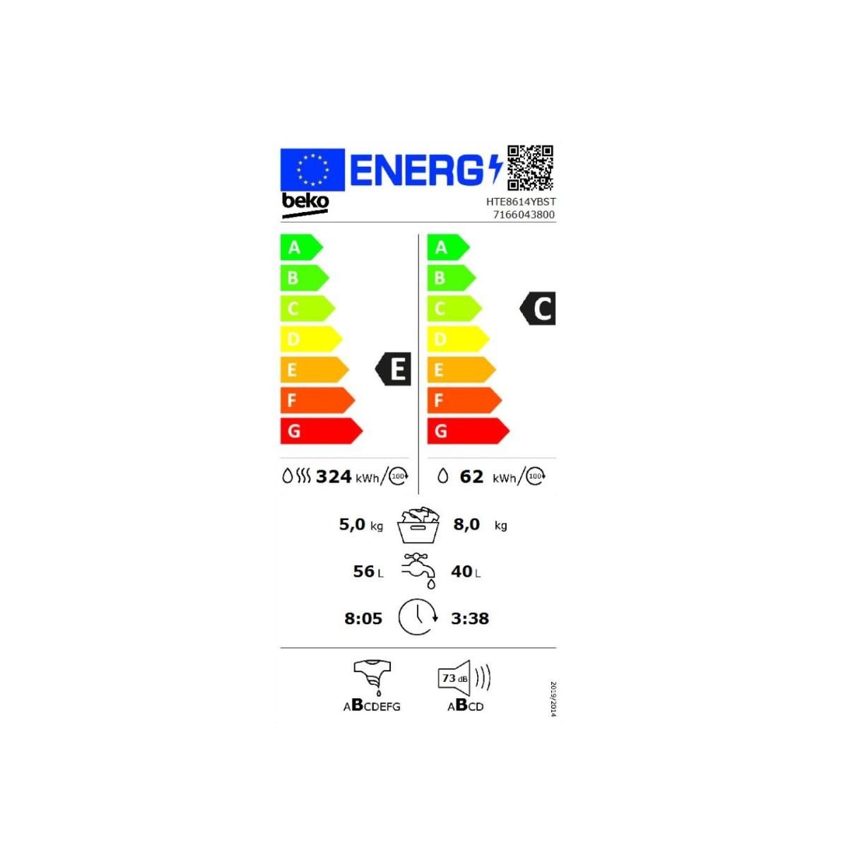 Beko Lave-linge séchant hublot 8/5kg 1200 tours/min - HTE8614YBST