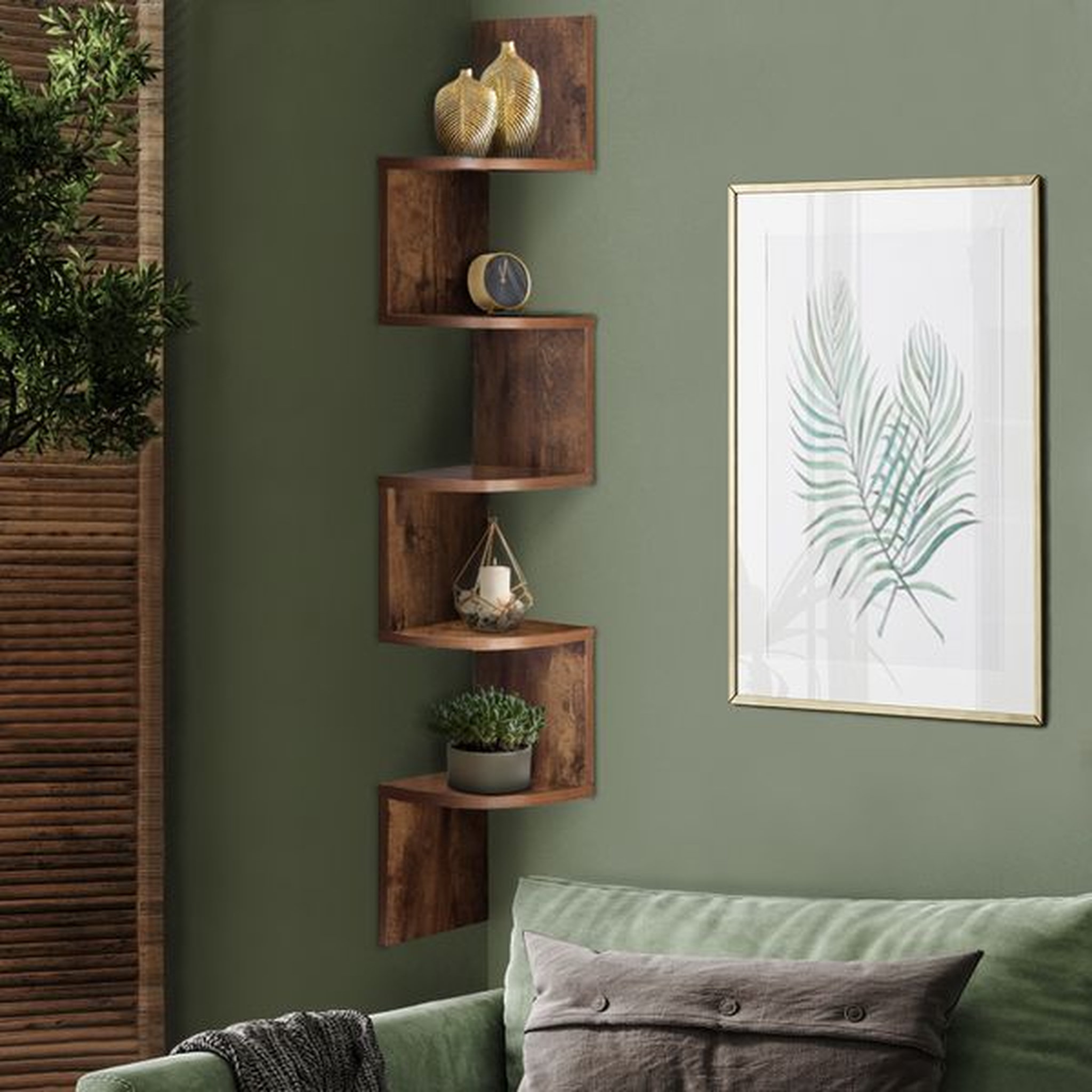 Voir la diapositive 1 : Etagère murale d'angle effet bois vieilli LISA