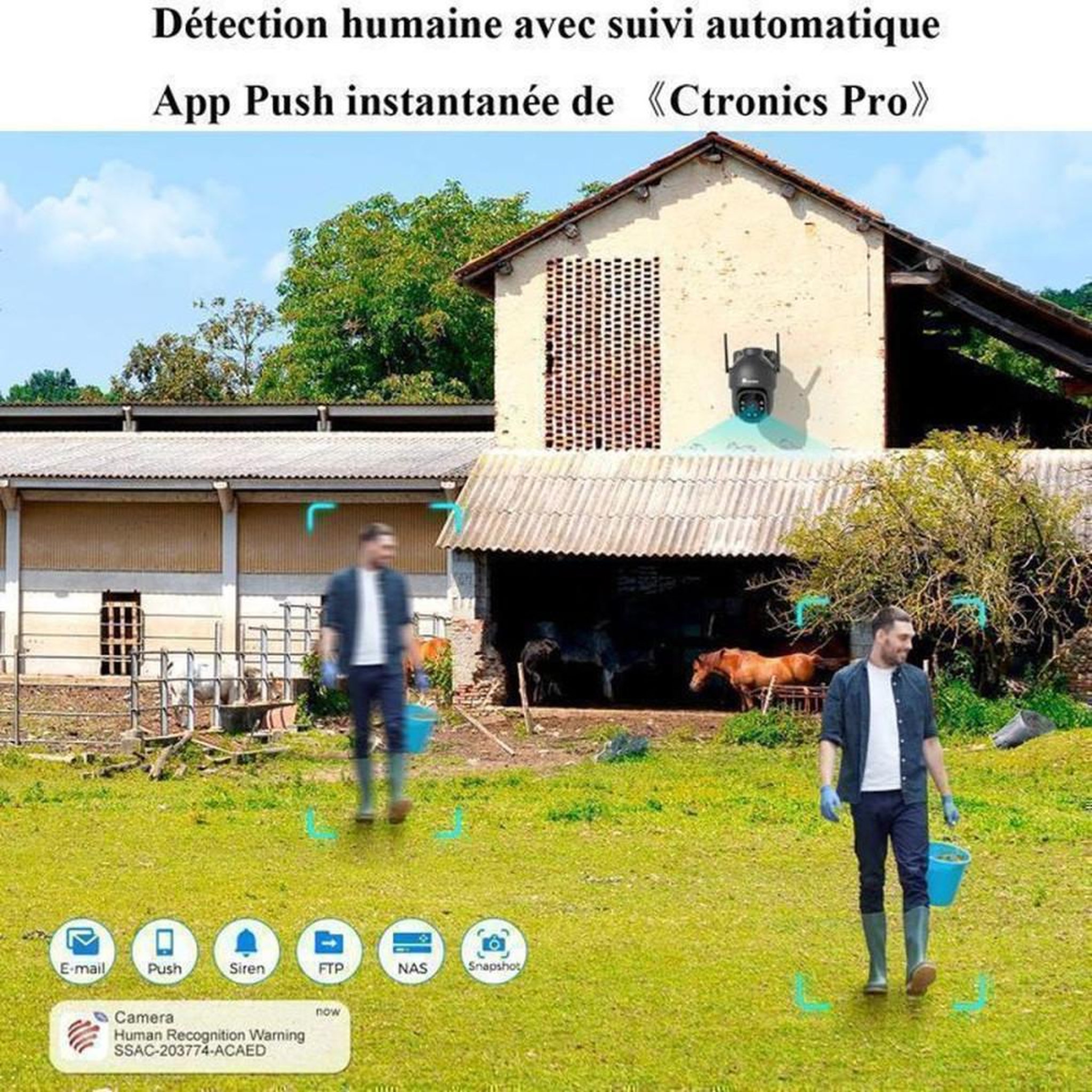 Voir la diapositive 3 : Caméra de sécurité extérieure PTZ 1080P CTRONICS 360° IP 4G LTE vision nocturne couleur, détection humaine, suivi automatique, audio bidirectionnel, IP66 noir mat