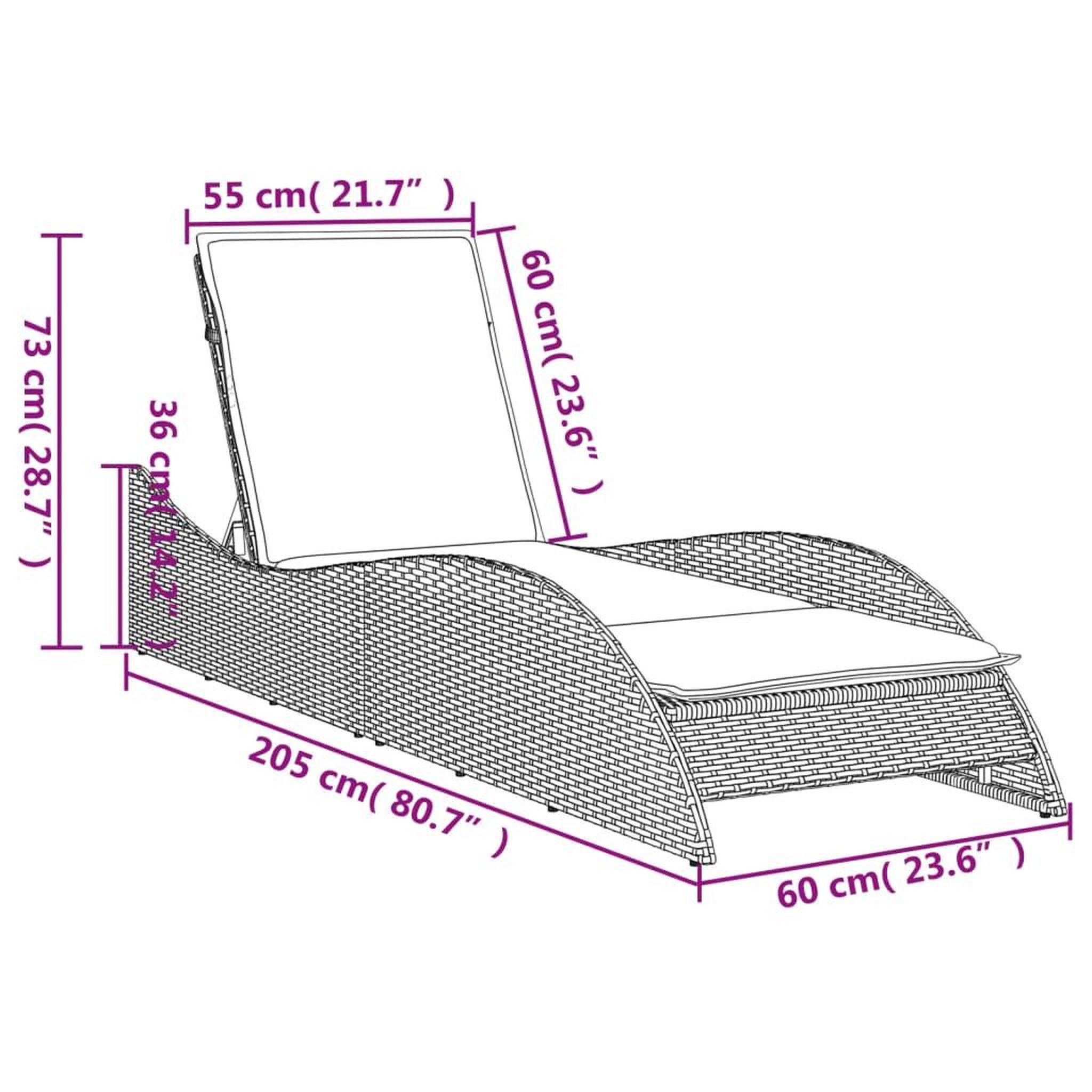 Voir la diapositive 6 : VIDAXL Chaise longue avec coussin gris 60x205x73 cm resine tressee