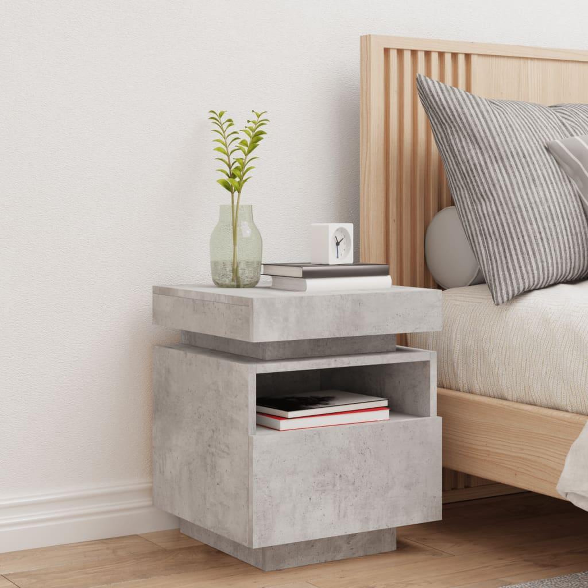 Voir la diapositive 3 : VIDAXL Armoire de chevet avec lumieres LED gris beton 40x39x48,5 cm