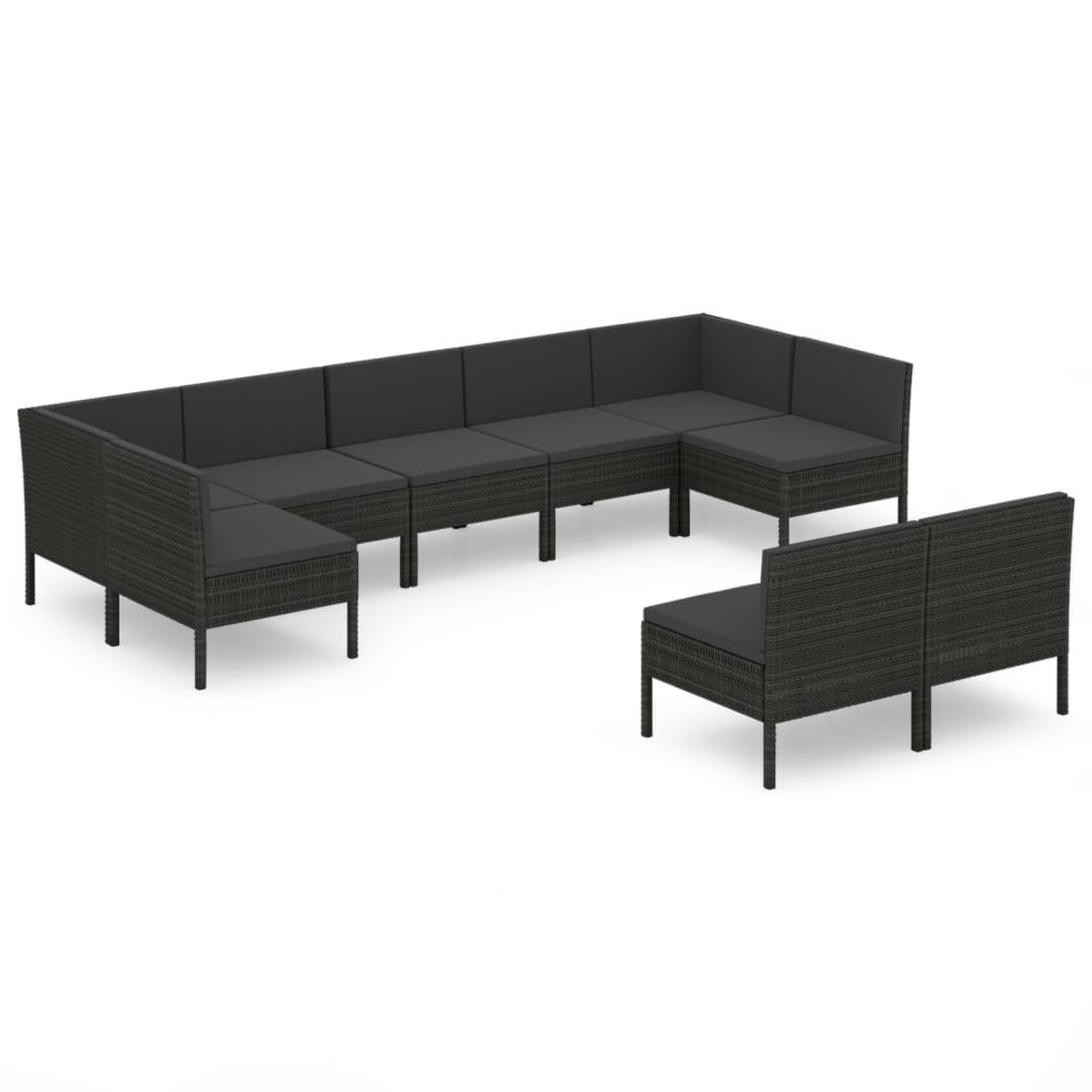Voir la diapositive 2 : VIDAXL Salon de jardin 9 pcs avec coussins Resine tressee Noir