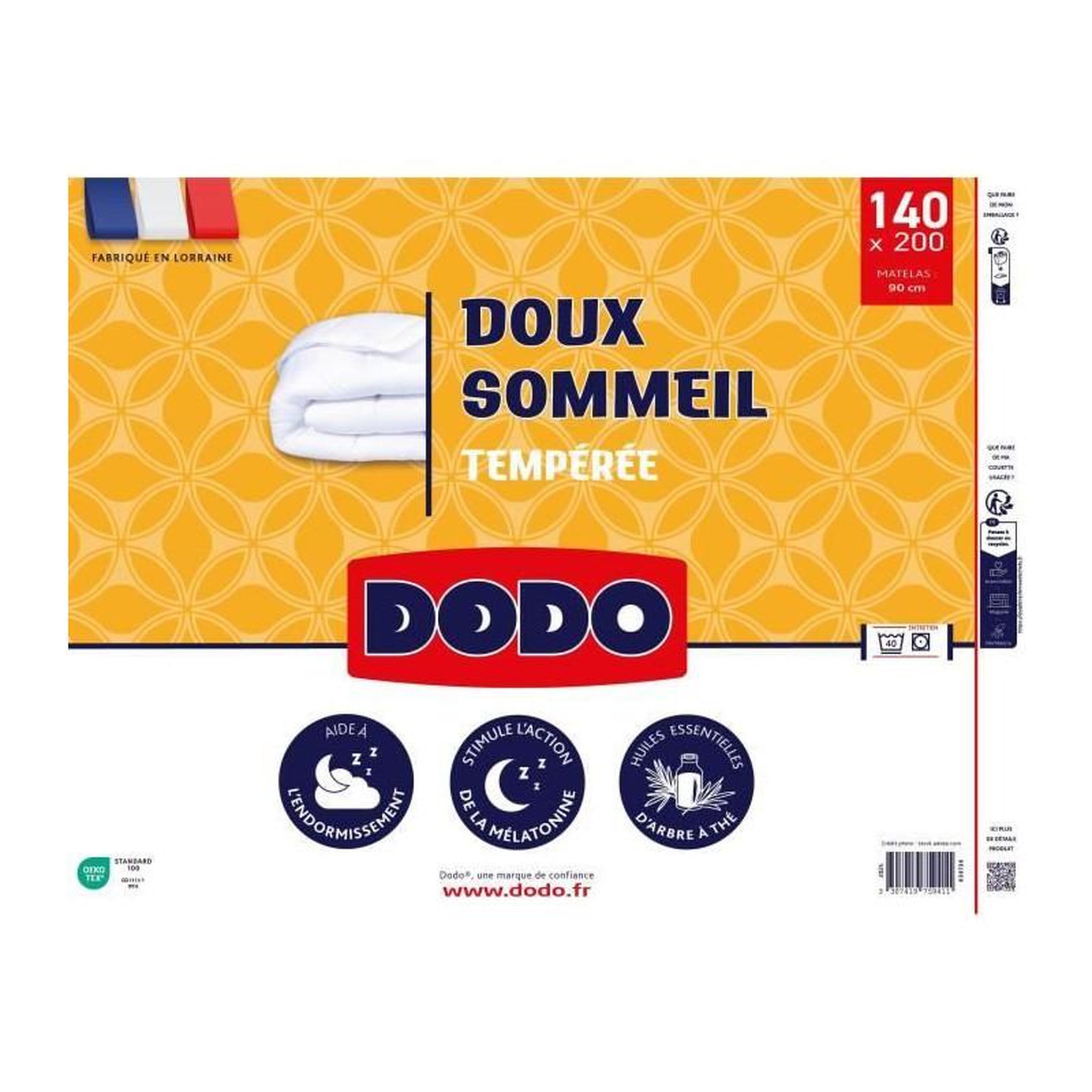 Voir la diapositive 2 : DODO DODO - Couette tempérée 300 g/m² - DOUX SOMMEIL - 140 x 200 cm - Blanc