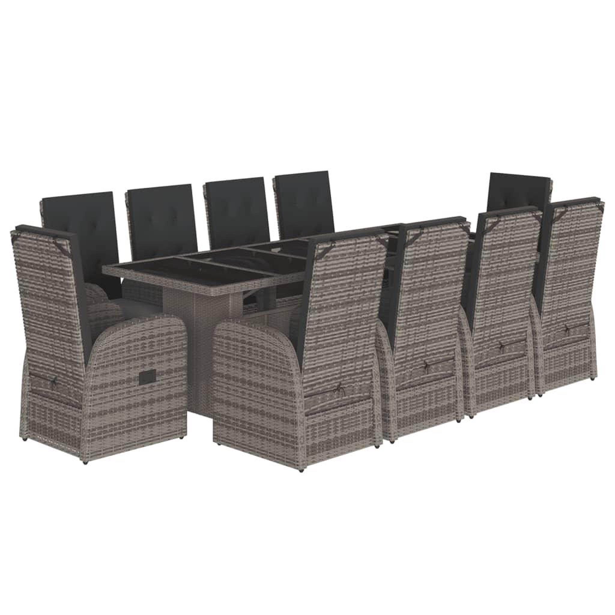 Voir la diapositive 2 : VIDAXL Ensemble a manger de jardin 11pcs avec coussins gris poly rotin