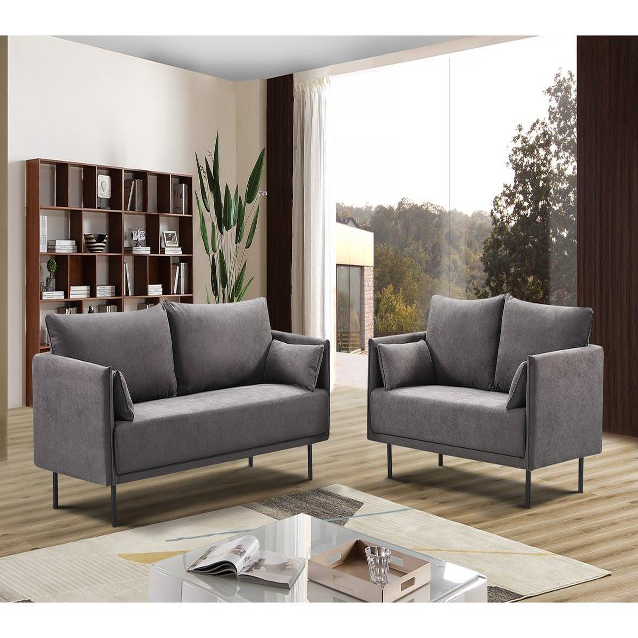 Voir la diapositive 2 : Habitat et Jardin Canapé fixe tissu  rudy  - 132 x 78 x 88 cm - 2 places - gris foncé