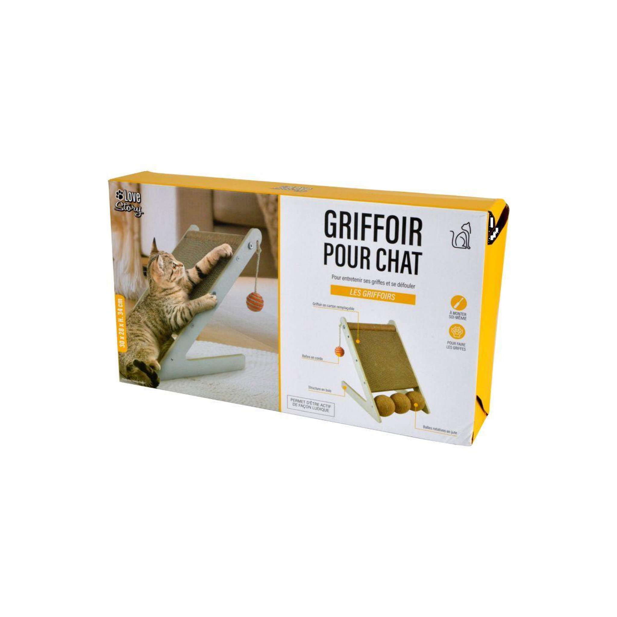 Voir la diapositive 5 : LOVE STORY Griffoir Pour Chat Incliné  Boules  34cm Naturel