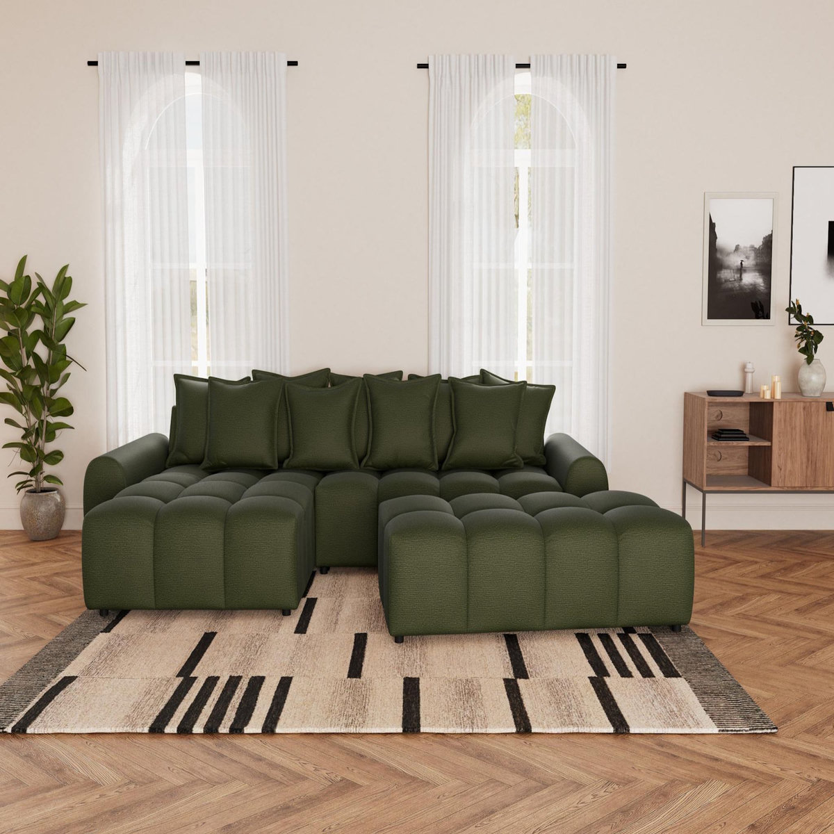 LISA DESIGN Adelaide - canapé d'angle réversible 4 places avec pouf d'appoint en tissu texturé