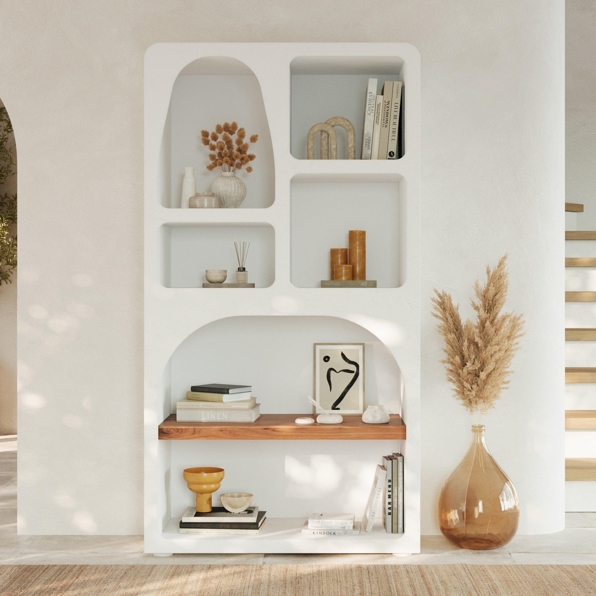 Voir la diapositive 2 : MAISON PAVANE Bibliothèque en plâtre blanc cassé-fira
