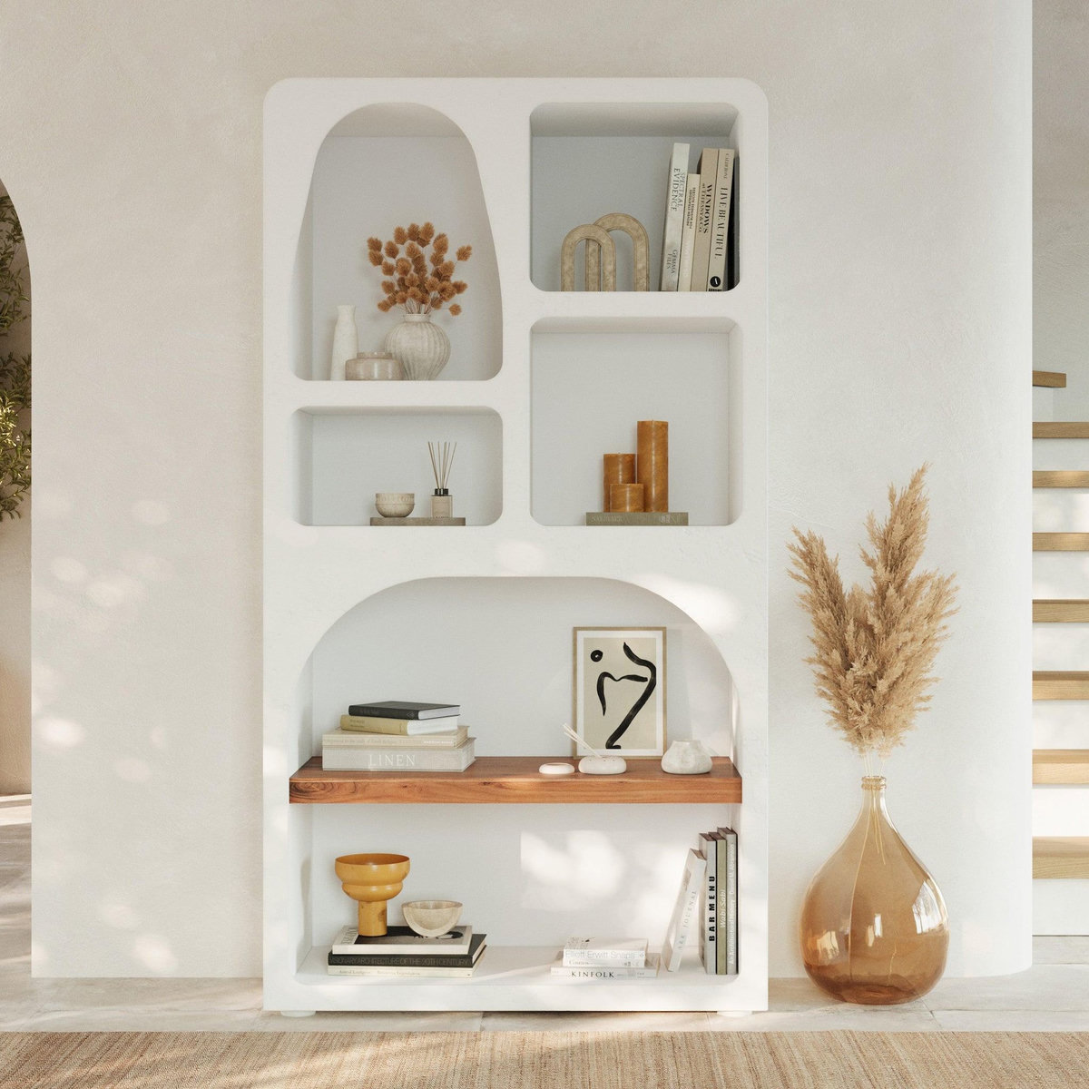 MAISON PAVANE Bibliothèque en plâtre blanc cassé-Fira