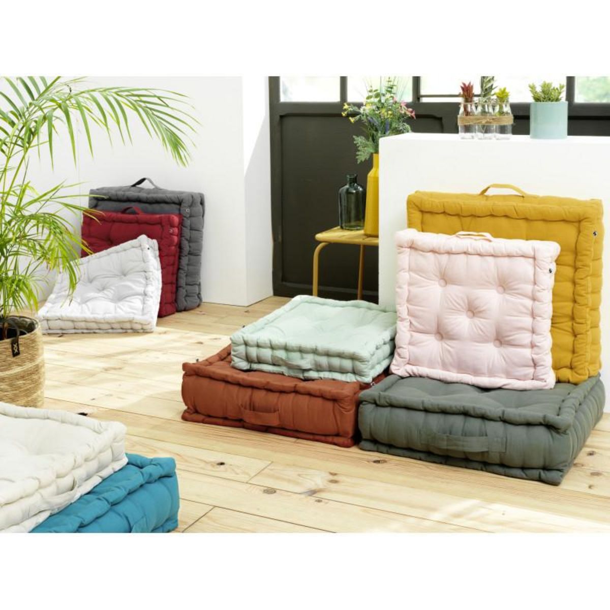 L EFFET PAPILLON Coussin de sol Outdoor déperlant - Anti-UV  Kala  en Coton 50 x 50 x 10 cm l'Effet Papillon