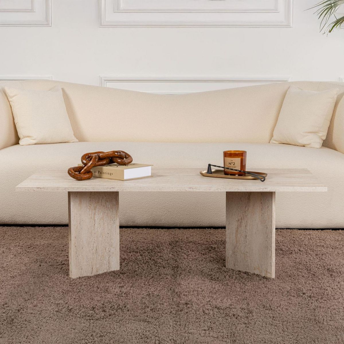 CONCEPT USINE Table basse rectangulaire effet travertin 119x60cm TOPI