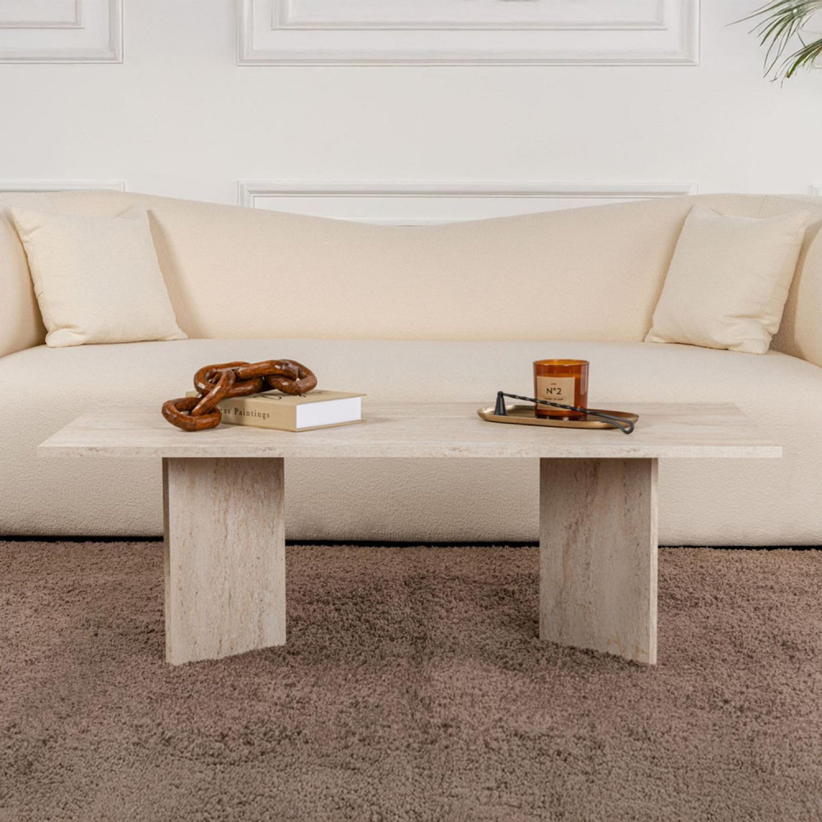 CONCEPT USINE Table basse rectangulaire effet travertin 119x60cm TOPI