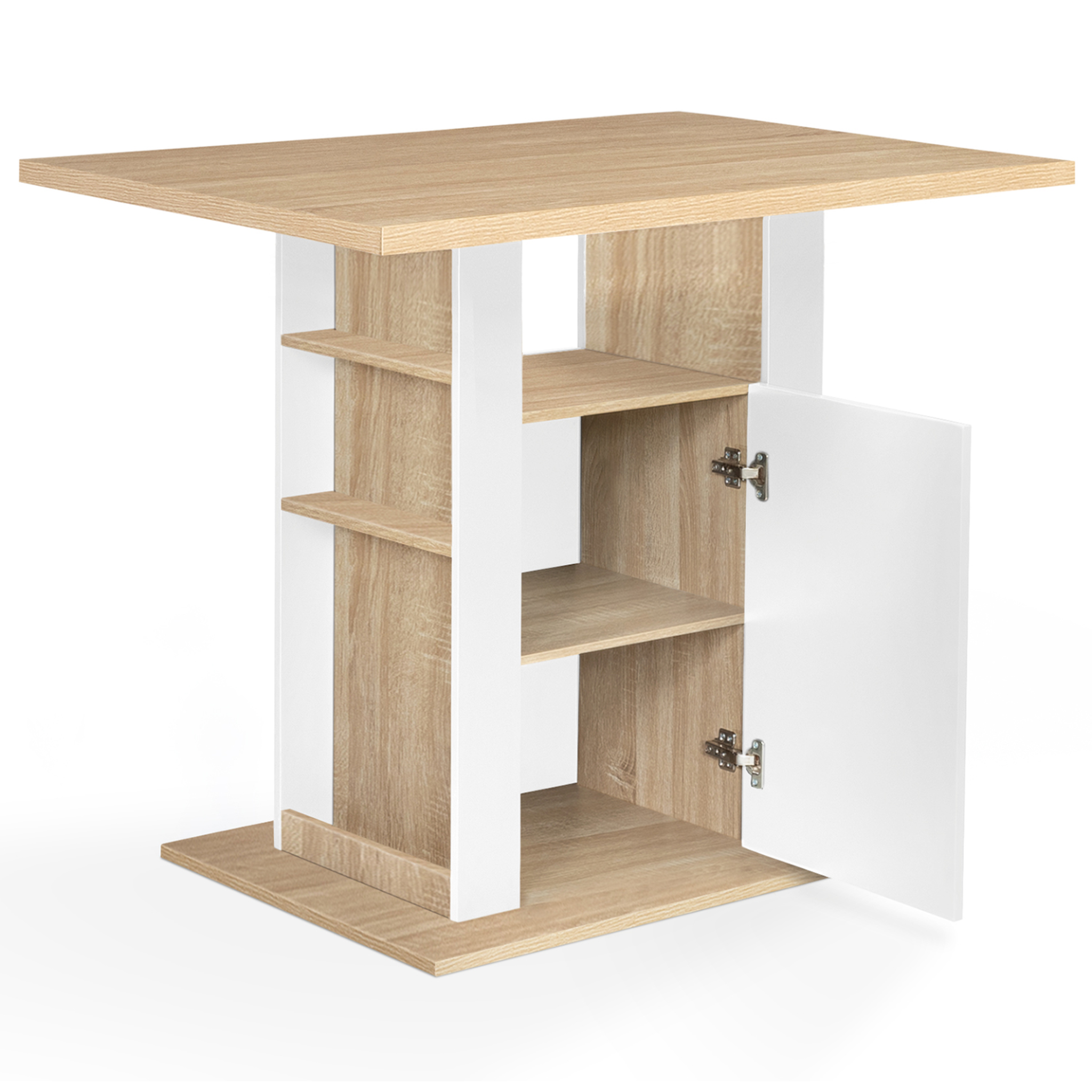 Voir la diapositive 6 : ID MARKET Ilot central ugo 110 cm bois blanc et imitation hêtre avec rangements
