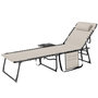 Voir la diapositive 5 : OUTSUNNY Bain de soleil transat pliable inclinable avec poignée, plateau et pochette rangement acier oxford crème