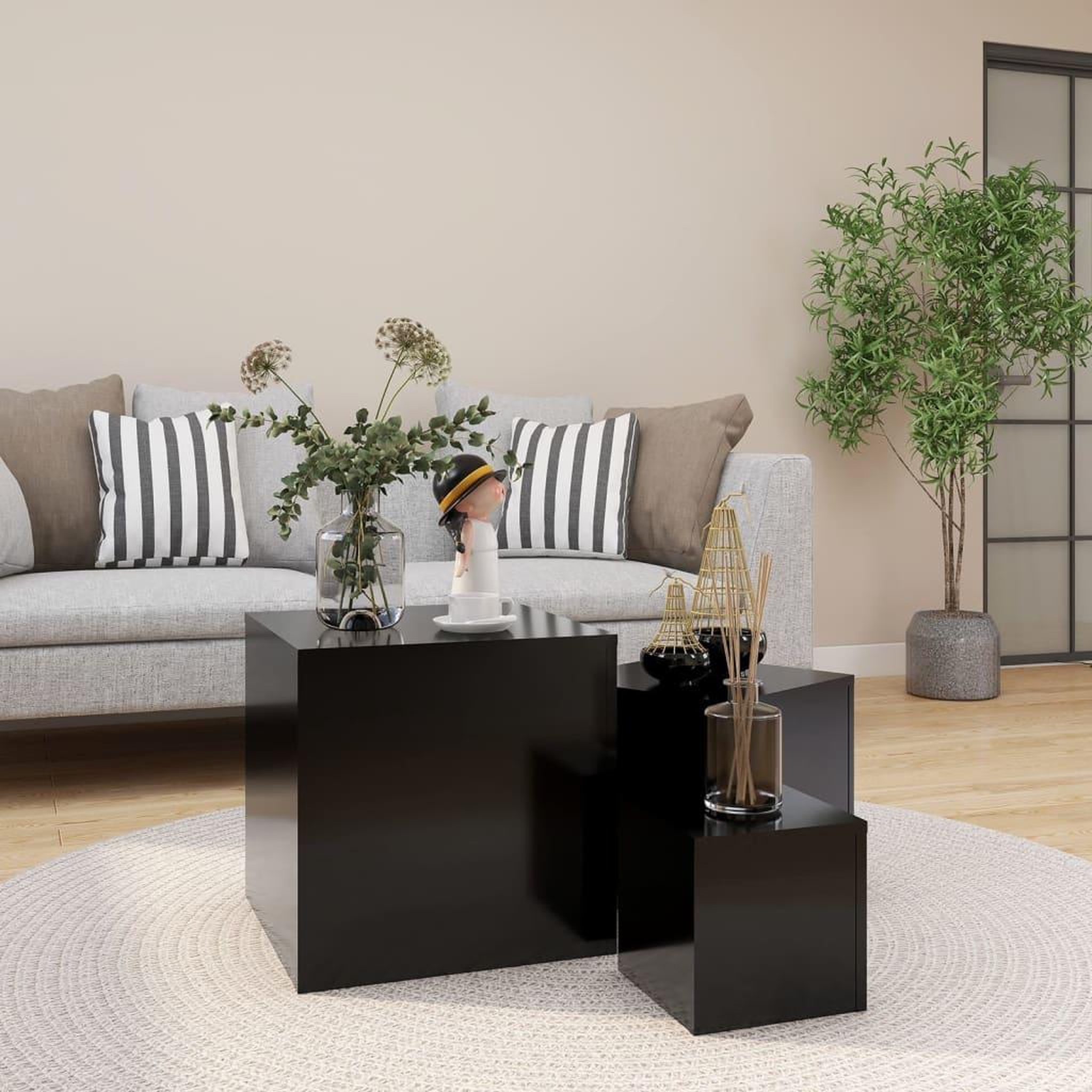 VIDAXL Tables d'appoint 3 pcs Noir Bois d'ingenierie