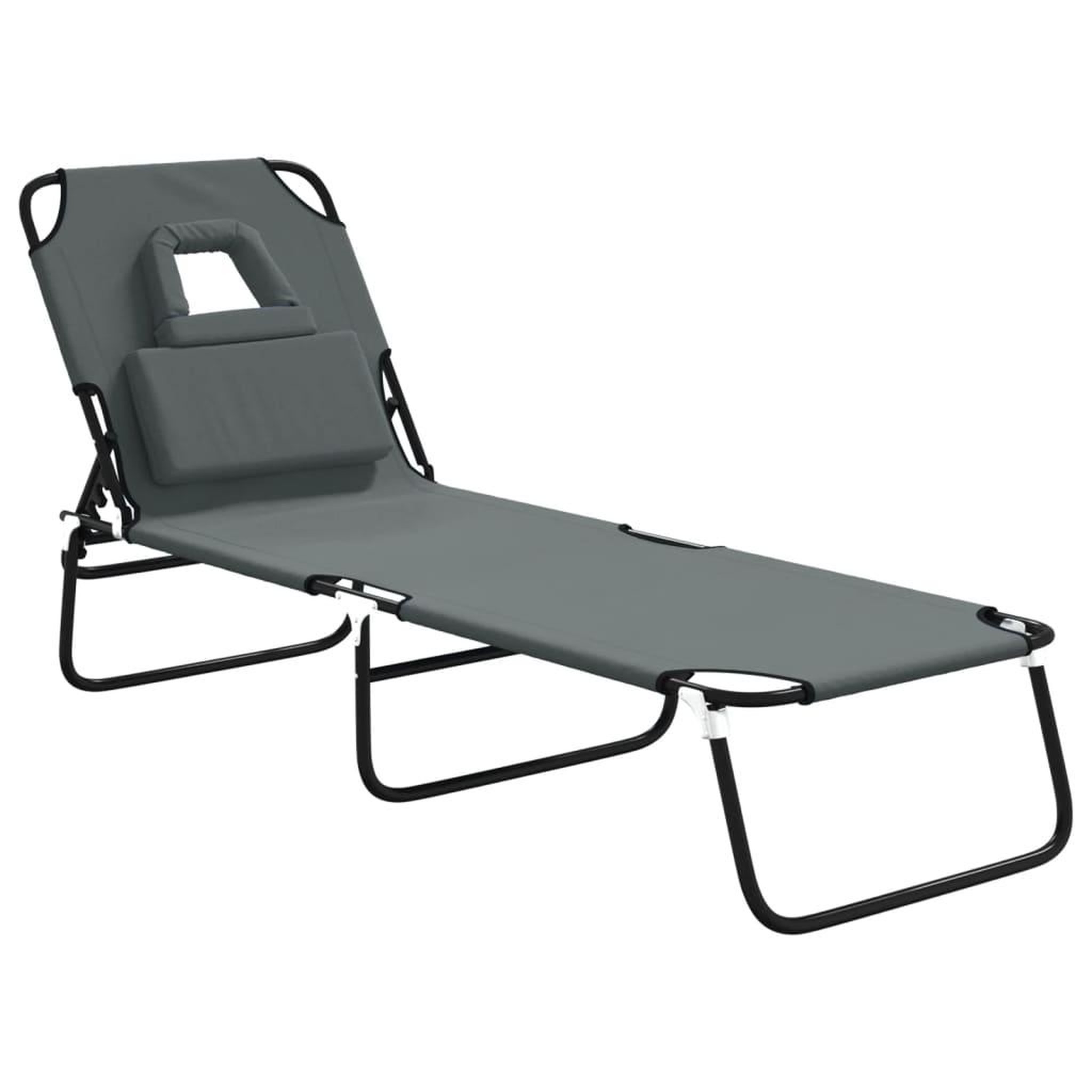 Voir la diapositive 2 : VIDAXL Chaise longue pliante gris tissu oxford acier enduit de poudre
