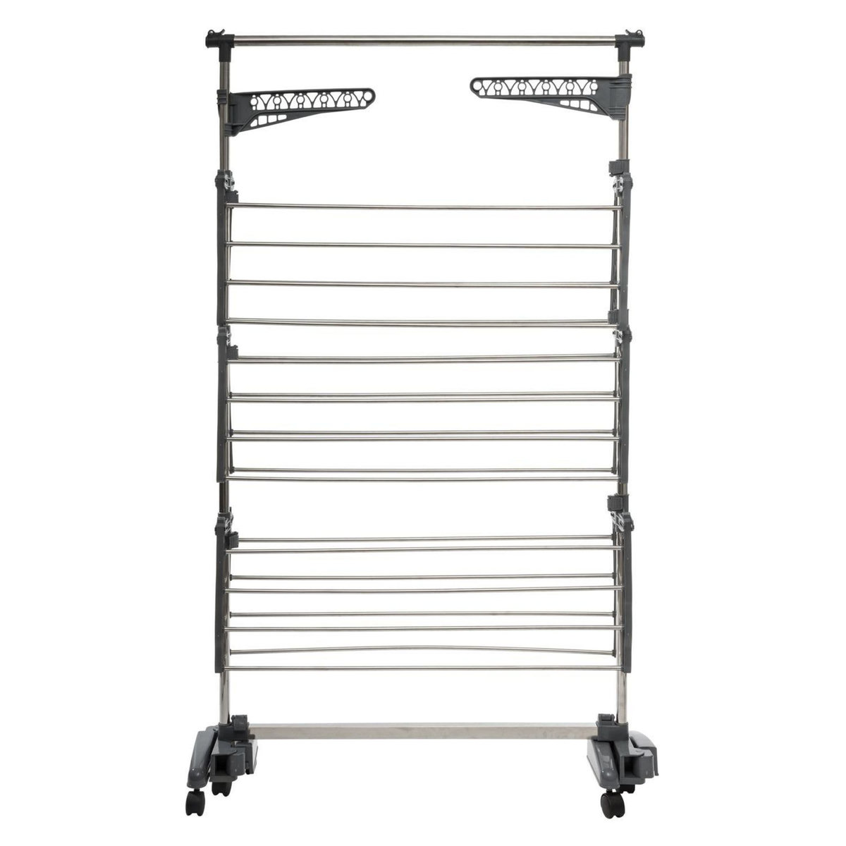 FIVE Etendoir 3 niveaux 6 roulettes avec porte cintres - Gris
