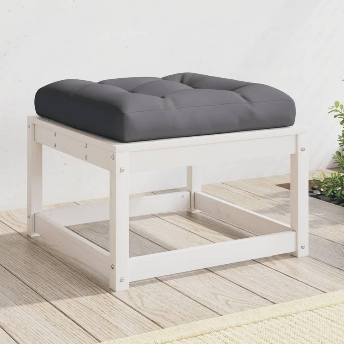 VIDAXL Repose-pied de jardin avec coussins blanc bois de pin massif