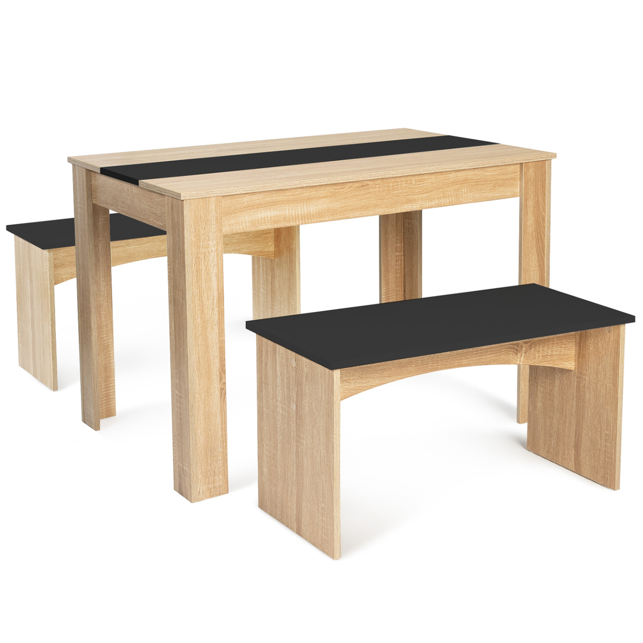 ID MARKET Ensemble table à manger et 2 bancs rozy 4 personnes façon hêtre et noir 110 cm