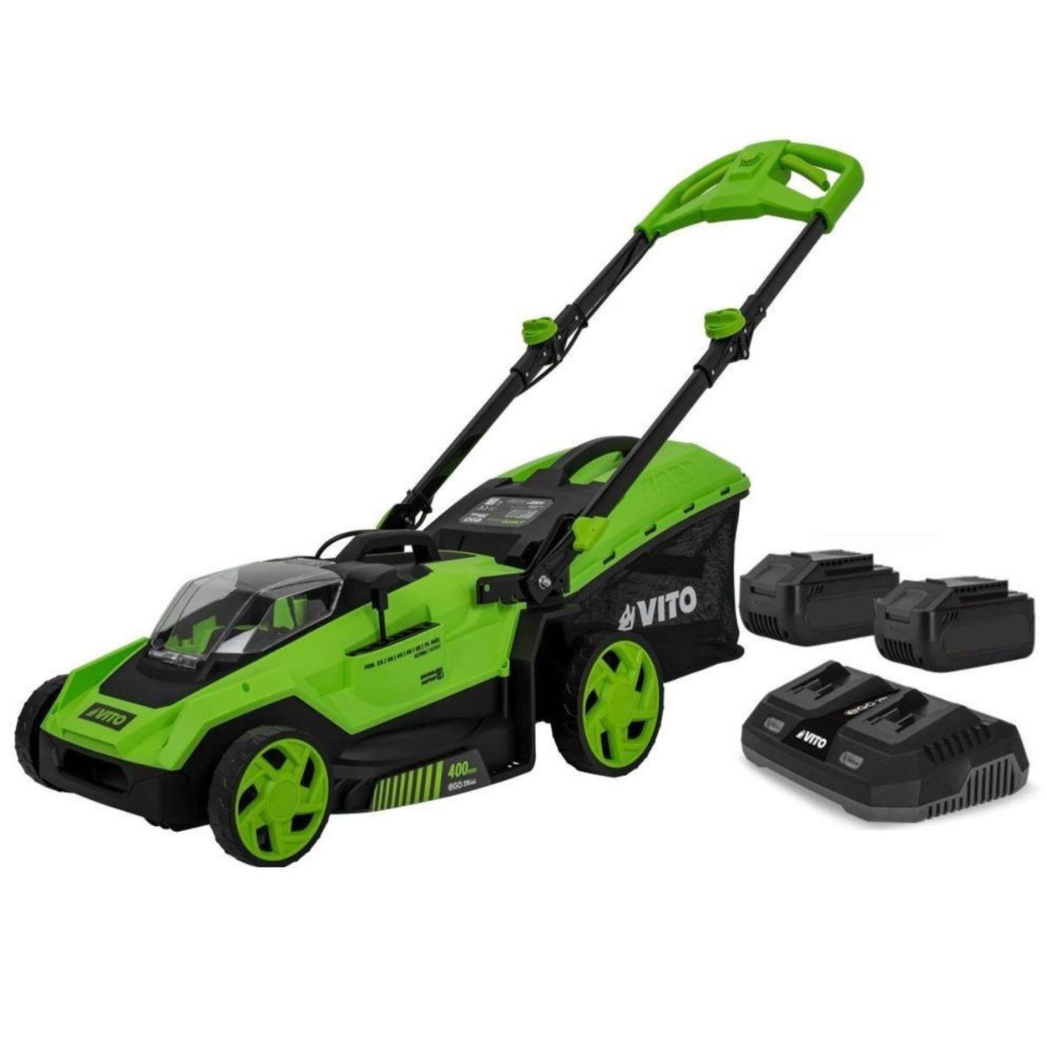 Voir la diapositive 1 : VITO Tondeuse à gazon 40v - 2 batteries lithium 3.0ah chargeur double moteur brushless 600m2 vito
