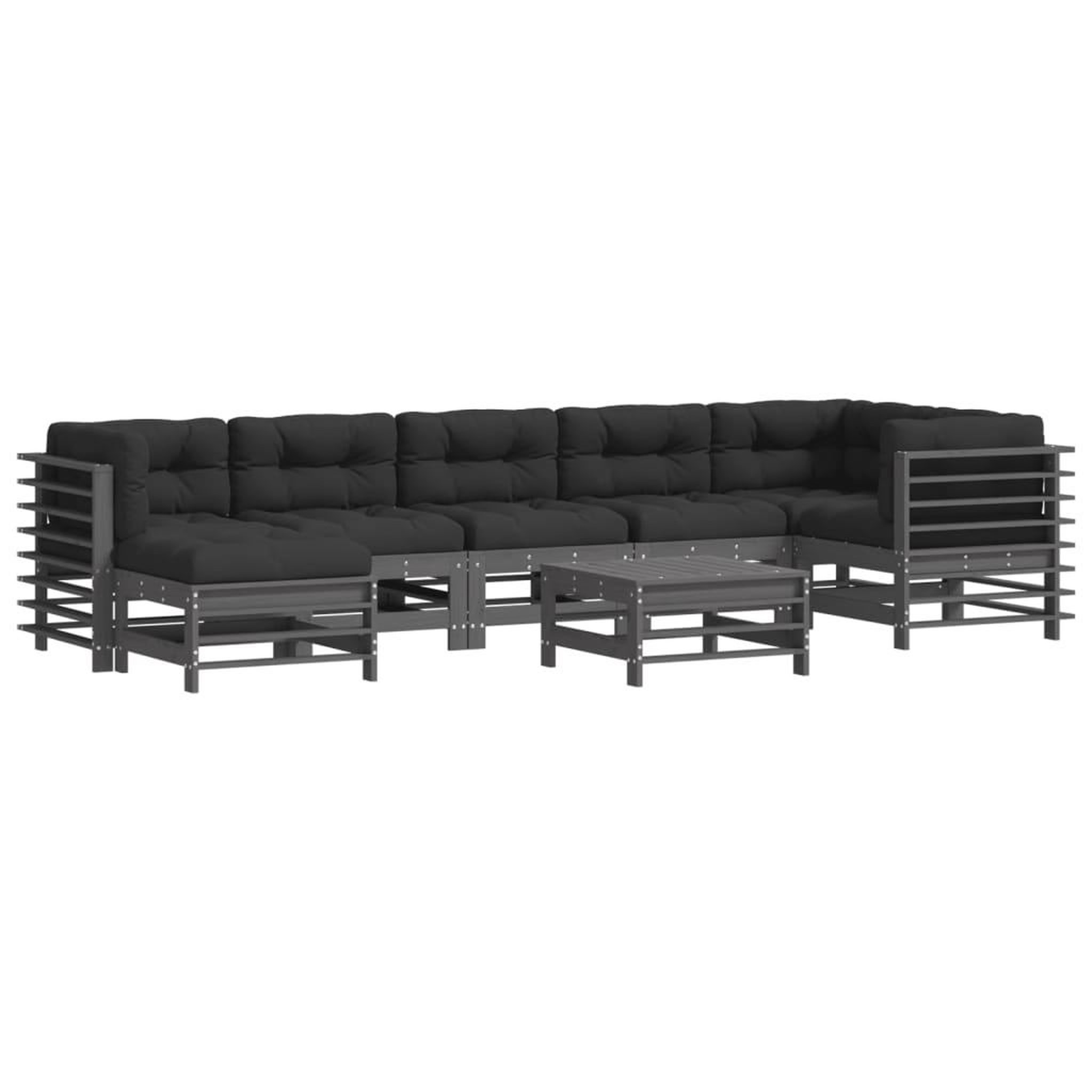 Voir la diapositive 2 : VIDAXL Salon de jardin 8 pcs avec coussins gris bois massif
