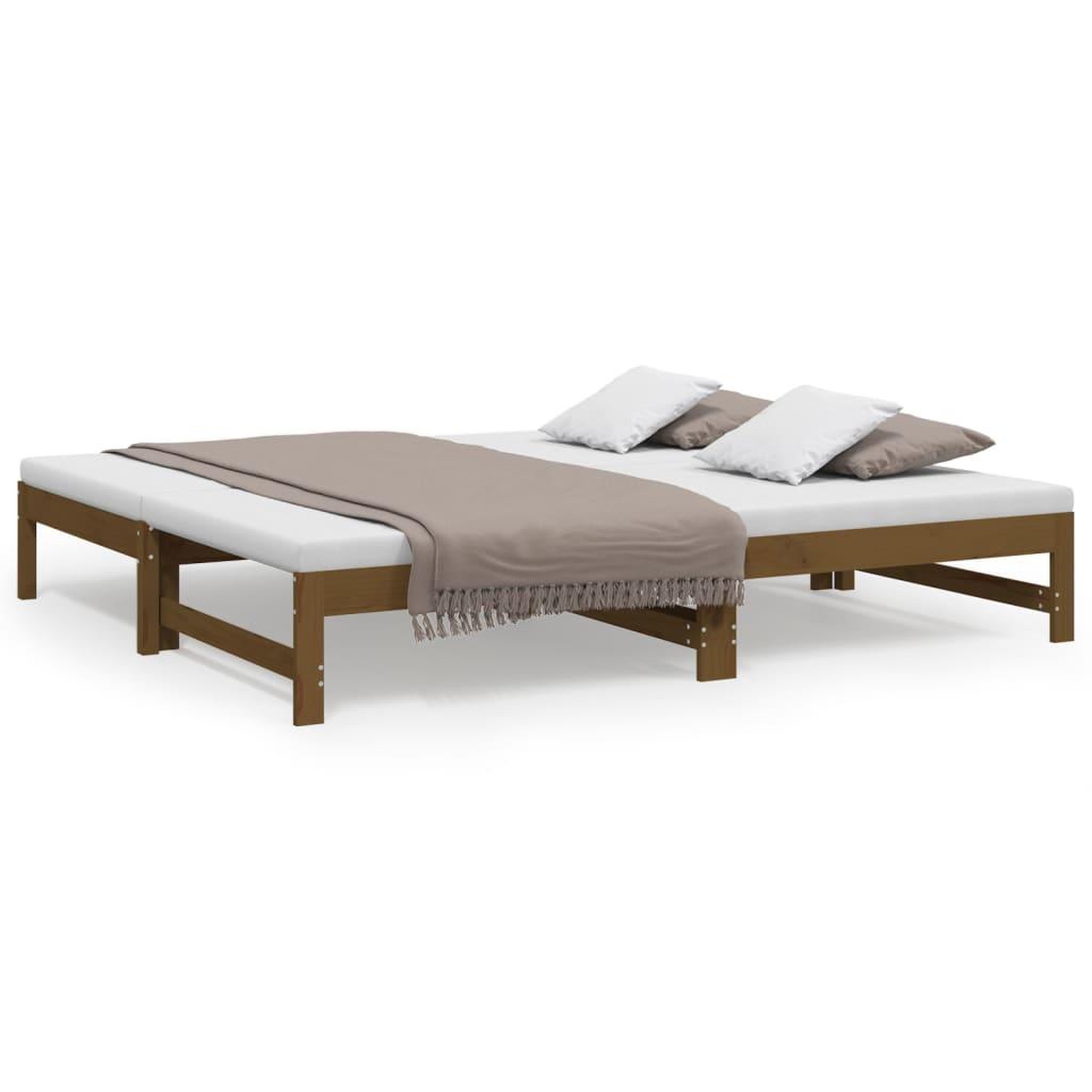 Voir la diapositive 2 : VIDAXL Lit coulissant sans matelas marron miel 2x(90x190) cm