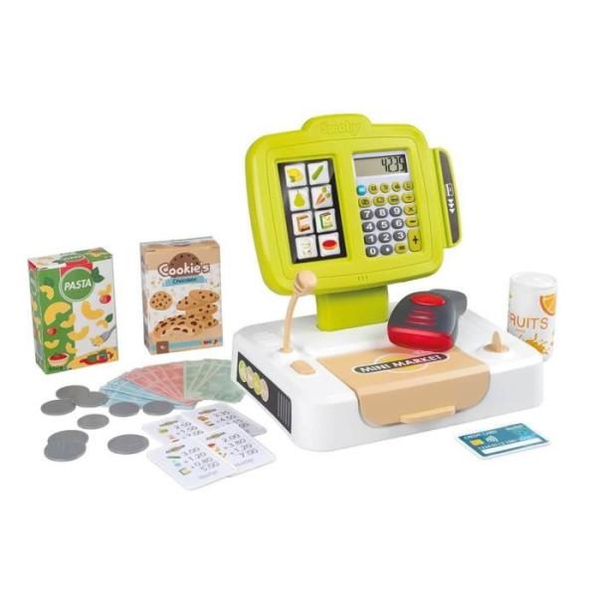 SMOBY Smoby - Caisse enregistreuse - 30 accessoires inclus - Calculatrice et Scanner avec son et lumiere - Fabriqué en France - Dés